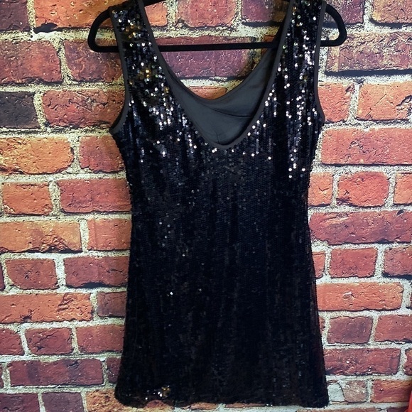 Sandra Venditti Black Sequin Fitted Bodycon Party Sparkle Cocktail Dress Sz M - Picture 10 of 11
